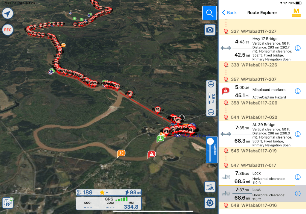 Travel Day Oct. 29, 23 (Columbus, MS to Tombigbee Ox Bow anchorage) Travel day&nbsp;#21